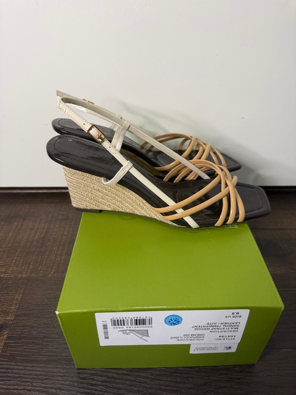 Tory Burch wedge espadrille with Tan Crisscross Straps and Cream Ankle - Picture 4 of 8